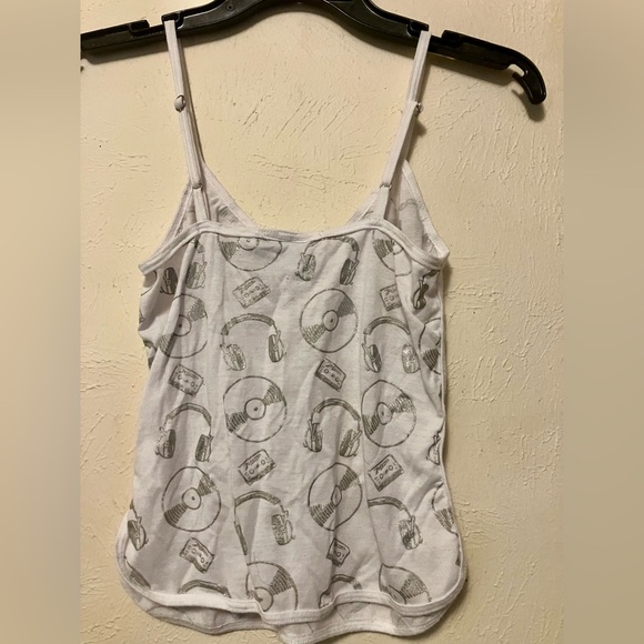 💀 Vintage Lip Service Metal Mixtape Metallic Print White Cami Tank Top RARE M - Picture 2 of 4
